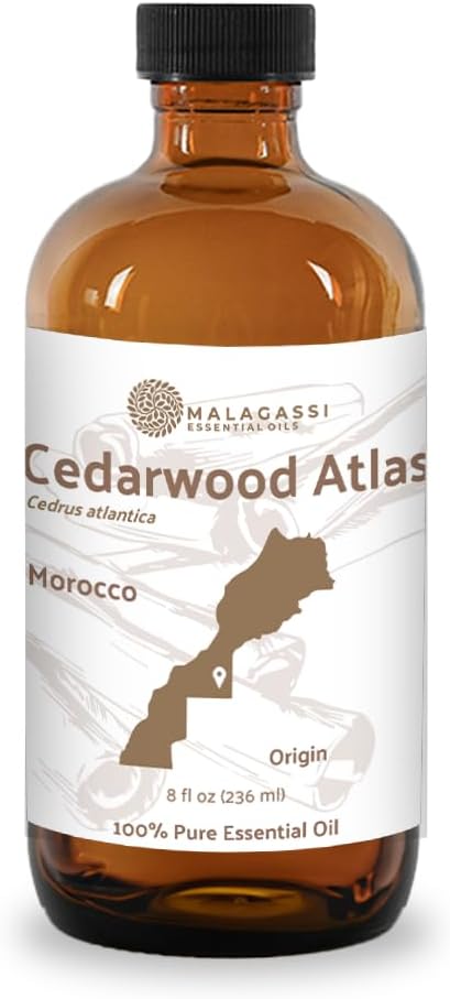 Nature Packaged Cedarwood Atlas Essential Oil - Direct from Morocco Forests - Steam Distilled - Cedro del Atlas for Aromatherapy, Massage, Diffuser, DIY Candle and Soap Making - 8oz