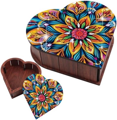 DIY Diamond Painting Storage Box Kit, Heart-Shaped Wooden Special Shaped Diamond Art Organizer with Colorful Flower, Decorative Gift Case for Jewelry, Home Decor & Desktop Display by antor