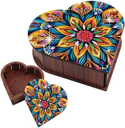 DIY Diamond Painting Storage Box Kit, Heart-Shaped Wooden Special Shaped Diamond Art Organizer with Colorful Flower, Decorative Gift Case for Jewelry, Home Decor & Desktop Display by antor