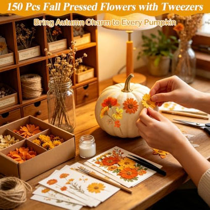 150 PCS Fall Dried Pressed Flowers for Crafts, Real Orange Red Dried Wildflowers Leaves Bulk Nature Pressed Dried Flower for Scrapbooking Candle Resin Jewerly Making - Image 2