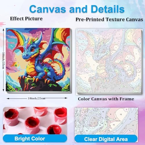Artunion Framed Paint by Numbers Kit for Adults Beginners & Kids Ages 8-12,Dragon with Rainbow Paint by Number with Frame,Dragon Paint by Numbers Kit on Canvas 10 * 10 Inch Without Easel - Image 4