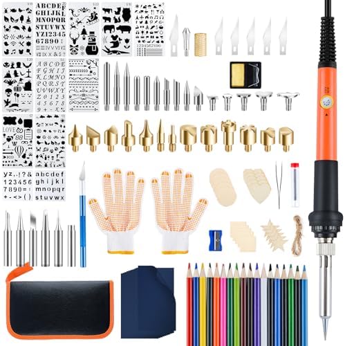 Fohil Wood Burning Kit for Adult Begineers, 120pcs Wood Burning Pen Tool Set with Adjustable Temperature 200~450 °C Switch Pyrography Pen Kit for Embossing Carving Soldering by Fohil