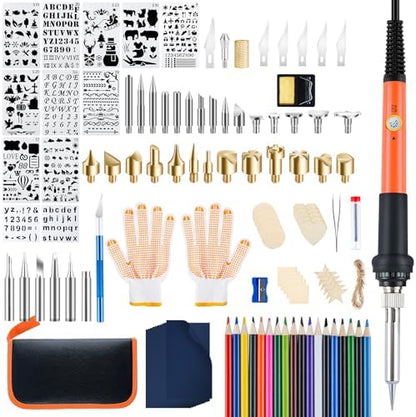 Fohil Wood Burning Kit for Adult Begineers, 120pcs Wood Burning Pen Tool Set with Adjustable Temperature 200~450 °C Switch Pyrography Pen Kit for Embossing Carving Soldering by Fohil