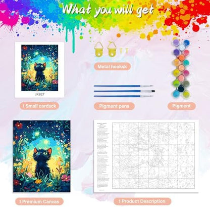 Yunnuo Black Cat Paint by Numbers Kit for Adults Beginner,16x20 inch Canvas Paint by Number Kits with 3 Brushes,Starry Night Cat Number Painting for Adults,Perfect for Home Decor and Gift - Image 5