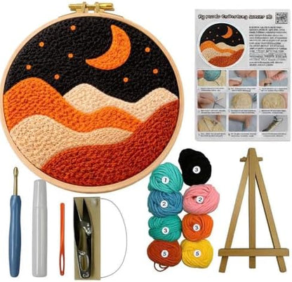 CELCRAFTIQUE Punch Needle Kits for Adults Beginner, Tool with Punch Needle Fabric, Hoops, Yarns and Sewing Needles (Night Desert) by Unknown