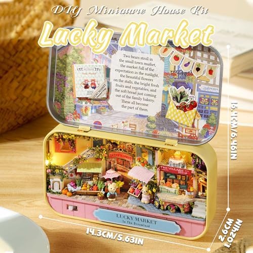 Kisoy Dollhouse Miniature with Furniture Kit, Handmade DIY House Model for Teens Adult Gift (Lucky Market) - Image 2
