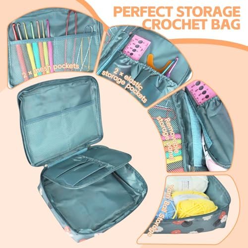 58pcs Crochet Kit Beginners, Crochet Hook Set with Yarn, Portable Crocheting Kit for Starter, Ergonomic Crochet Needles Tools DIY Knitting Accessories for Experienced Crochet Lovers, Blue Flower - Image 3
