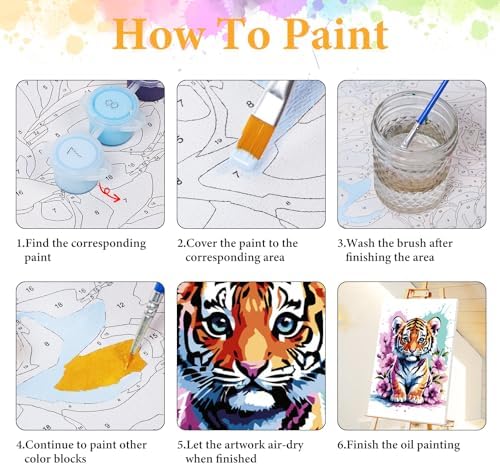 Framed Paint by Numbers Kit for Adults, Tiger & Flower Decor 8x12 Inch - Image 6