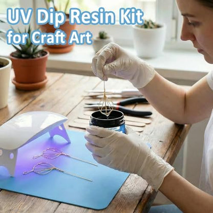 25PCS UV Dip Resin Kit for Wire Flowers Jewelry, 100g UV Dip Resin with Light Set, Crystal Clear Fast Curing Resin, Silicone Mat, UV Dip Epoxy Resin Jewelry Making Kit Supplies, DIY Art Crafts - Image 3