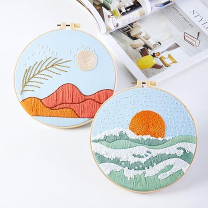 Armindou Hand Embroidery Starter Kit for Beginners Adults, Counted Cross Stitch kit for Adult Beginner, Stamped Embroidery Needlepoint Kit, 2 Set Embroidery Supplies, 2 Hoops (Attached Video Tutorial) - Image 7