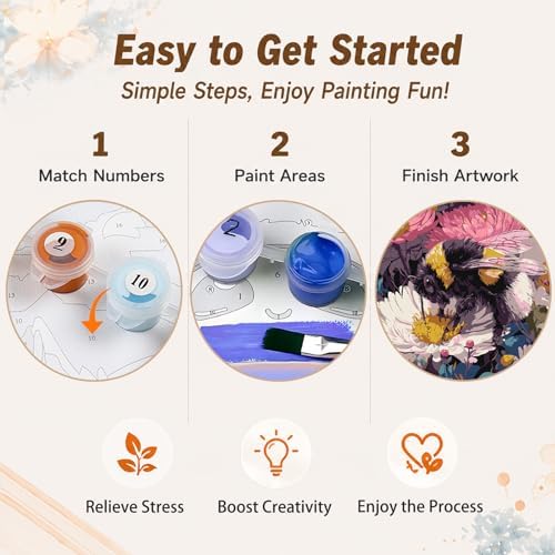 AUKELHJ Framed Paint by Numbers Kit for Adults, Bee, 10x10 inch - Image 6