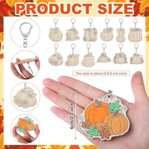 Trnayi 36 Pcs Pumpkin Fall Wood Keychain Color Your Own DIY Craft - Image 2