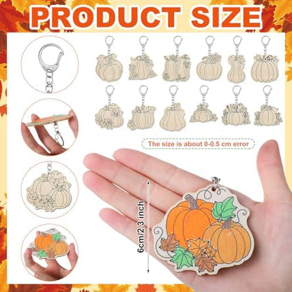 Trnayi 36 Pcs Pumpkin Fall Wood Keychain Color Your Own DIY Craft - Image 2