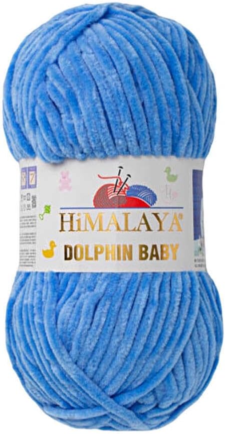 1 Skein/Pack Himalaya Dolphin Baby Chenille Yarn, Each Ball 100 gr (3.5 oz), 120 m (132 Yards), 100% Polyester, Super Bulky Baby Blanket Velvet Amigurumi Yarn, 80327 - Blue