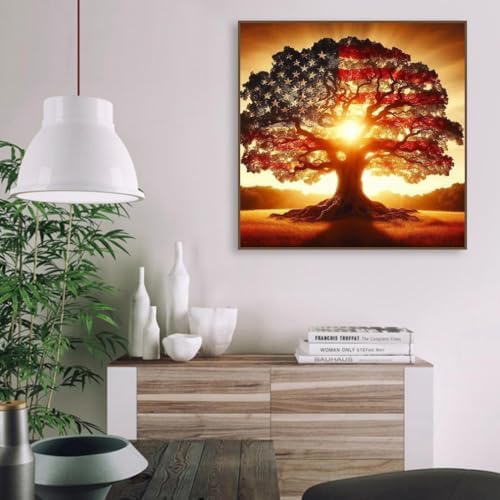 American flag Paint by Numbers Kit for Adults Beginner with Framed,Tree of Life Easy Adult Paint by Number Kits on Canvas DIY Painting for Beginners Art by Numbers for Home Wall Decor 10x10 Inch - Image 2