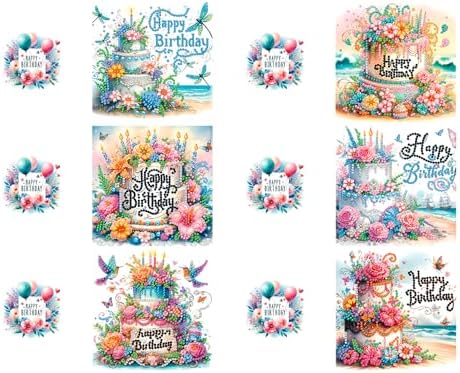 pigpigboss 6 Packs Happy Birthday Diamond Painting Greeting Cards - Image 3