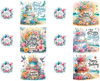 pigpigboss 6 Packs Happy Birthday Diamond Painting Greeting Cards - Image 3
