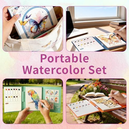 Watercolor Workbook for Adults, Animal Watercolor Painting Book, All-in-One Travel Art Set for Beginners, 3-Fold Portable Art Kit for Creative Stress Relief - Image 6