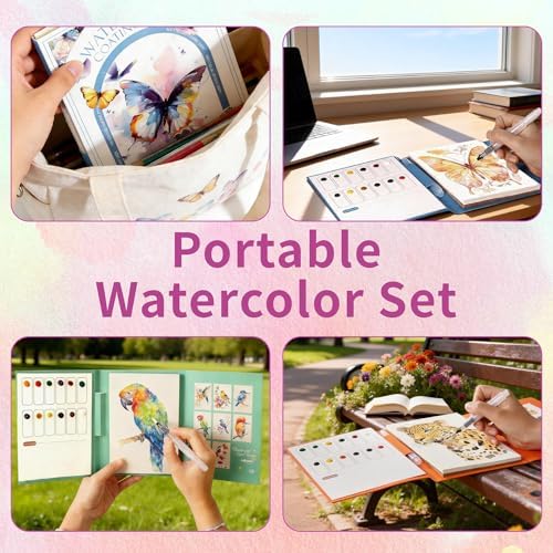 Watercolor Painting Book for Adults - All-in-One Travel Art Set for Beginners, Art Kit with 3-Fold Pad, Creative Stress Relief Watercolor Workbook Bird - Image 6