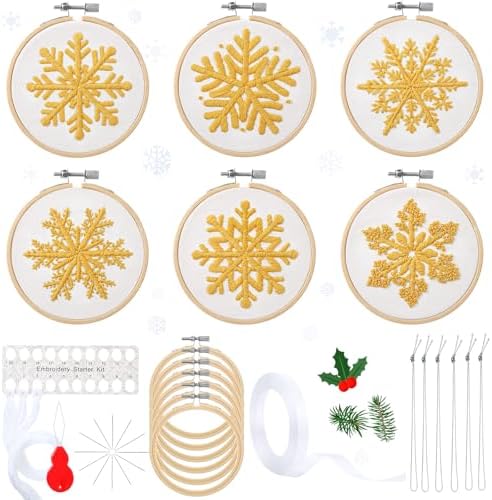 Roowest 6 Sets Christmas Embroidery Kits Snowflake Ornament DIY,Gold by Roowest