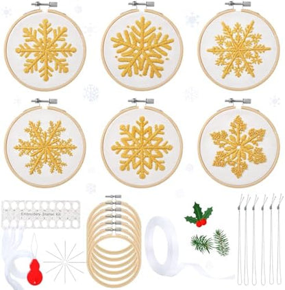 Roowest 6 Sets Christmas Embroidery Kits Snowflake Ornament DIY,Gold by Roowest