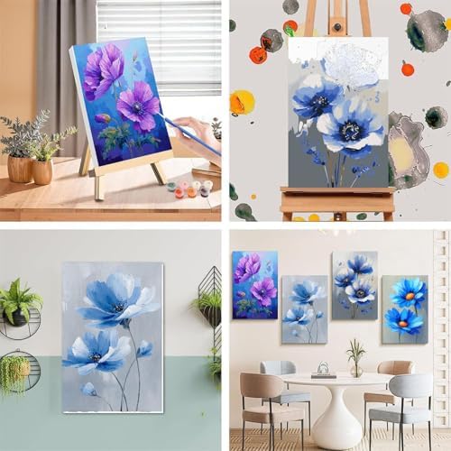 4 Pack Flower Paint by Numbers for Adults with Framed Canvas - Wooden Easel - Image 5