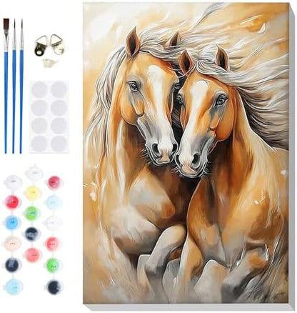 Bowetile Framed Paint by Numbers Horse for Adults Beginners, Adults' Paint-by-Number Horse Kits, Easy Adult Paint by Number Kits on Canvas, Acrylic Animals Number Painting for Home Decor, 8x12in by BOWETILE