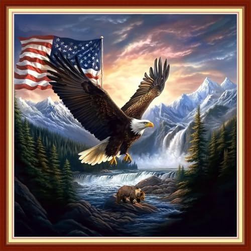 Joyhoor Cross Stitch Kits for Beginners Stamped Cross-Stitch Supplies Needlework preprint Embroidery Kits for Adults DIY Needlepoint Kits Embroidery Patterns 11CT-Eagle Hunting 18x18 inchs by JoyhoorCrossStitchKits
