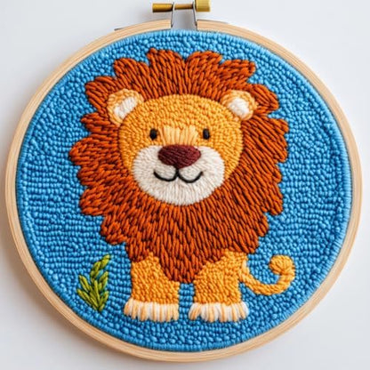 DIY Punch Needle Kits Lion with Hoop 20x20cm-2 by Unknown