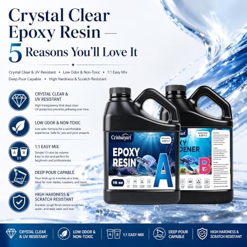 Epoxy Resin 32OZ Non-Yellowing Crystal Clear Bubble-Free Fast Cure Casting Resin Kit for Jewelry Making River Table Coaster Tumbler Mold Casting Flower Preservation 1:1 Ratio - Image 4