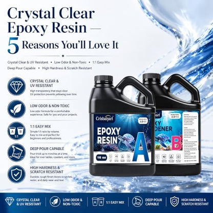 Epoxy Resin 32OZ Non-Yellowing Crystal Clear Bubble-Free Fast Cure Casting Resin Kit for Jewelry Making River Table Coaster Tumbler Mold Casting Flower Preservation 1:1 Ratio - Image 4