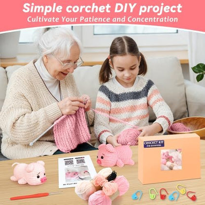 Qyeahkj 2 Pack Pig Crochet Kit for Beginners with Easy Yarn and Step-by-Step Video Tutorials Adults DIY Crochets Animal Kits Art Crafts Knitting Ideal for Teacher Mothers Day Birthday Gifts - Image 5