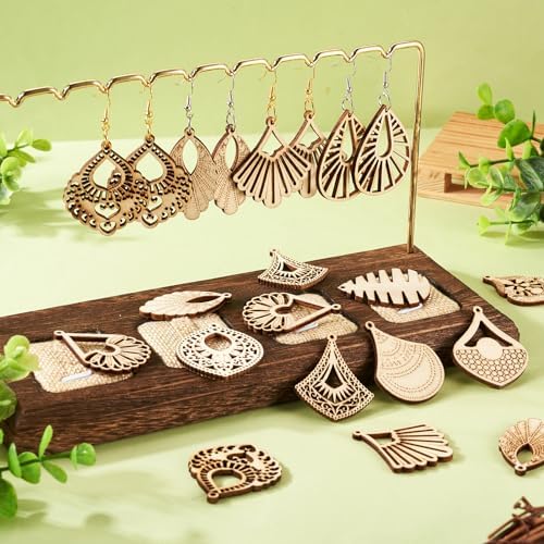 Elecrelive 14 Pairs Teardrop Rhombus Kite Leaf Wooden Earring Making Kit - Image 3