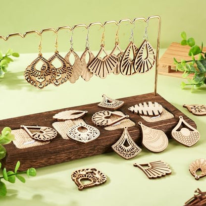 Elecrelive 14 Pairs Teardrop Rhombus Kite Leaf Wooden Earring Making Kit - Image 3
