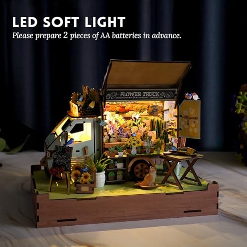 DIY Miniature House Kit (Flower Truck) Tiny Dollhouse Kits for Adults to Build, Mini Model Kits with LED, Wooden Adults Crafts Puzzles, Birthday Gifts for Family Friends - Image 5