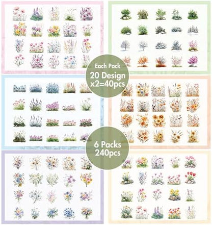Transparent Flower Stickers for Scrapbooking - 240 Pcs Aesthetic Botanical & Floral Stickers for Scrapbook Supplies, Junk Journal Supplies, Card Making and DIY Craft - Image 7