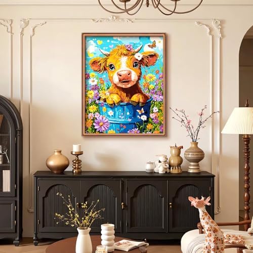 Yunnuo Cow Paint by Numbers Kit for Adults,Highland Cow Flowers Paint by Number Canvas,Acrylic Simple Painting by Numbers for Adults Beginners,Perfect for Home Wall Decor and Gifts(19.7x15.7 inches) - Image 5