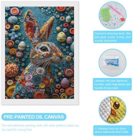 Easter Rabbit in Eggs Diamond Drawing Art Kit for Adults Psychedelic Paper Quilling DIY Diamond Art Painting for Beginners Full Drill Round Gem Art Painting for Crafts Home Wall Decor - Image 3