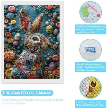 Easter Rabbit in Eggs Diamond Drawing Art Kit for Adults Psychedelic Paper Quilling DIY Diamond Art Painting for Beginners Full Drill Round Gem Art Painting for Crafts Home Wall Decor - Image 3