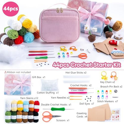 MYBAGZING Crochet Kit for Beginners, Complete Starter Set with Yarn, Ergonomic Crochet Hooks, Needles, Crochet Accessories and Suppliers for Crochet Beginner Projects, Knitting Kit for Adult - Image 2