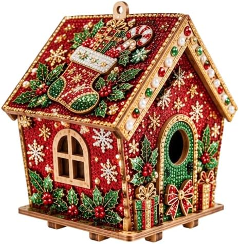 3D Wooden Christmas House Diamond Painting Kit with Pearl Accents- Stocking by TOSHOW