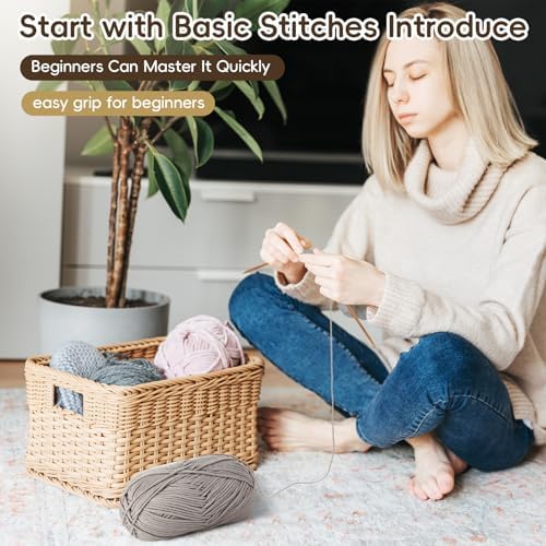 GliCraft Hat Knitting Kit for Beginners with Yarn Needles Pom,Warm Grey - Image 4