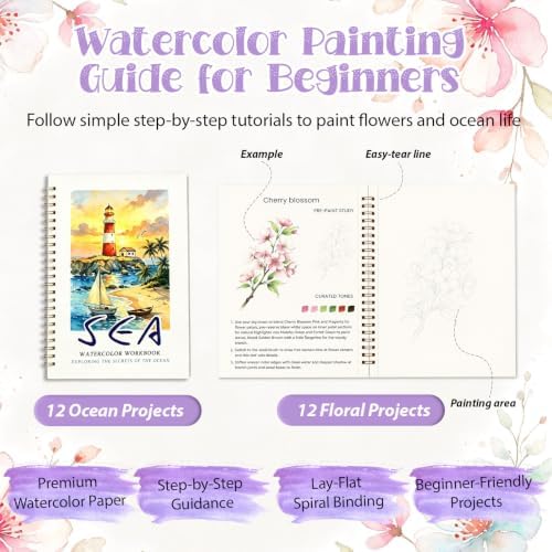 2 Pack Watercolor Workbooks for Beginners with 24 Paint Colors & Pens - Image 2