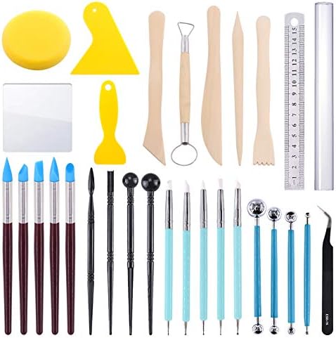 Swpeet 30Pcs Silicone Clay Sculpting Tool, Modeling Dotting Tool & Pottery Craft Ball Stylus Tool,Dotting Pottery Toolsfor Pottery Modeling, Smoothing Clay, Ceramics by Swpeet