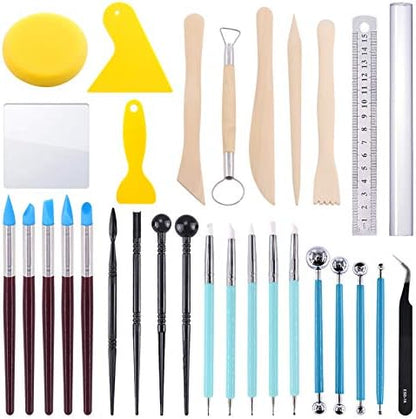Swpeet 30Pcs Silicone Clay Sculpting Tool, Modeling Dotting Tool & Pottery Craft Ball Stylus Tool,Dotting Pottery Toolsfor Pottery Modeling, Smoothing Clay, Ceramics by Swpeet