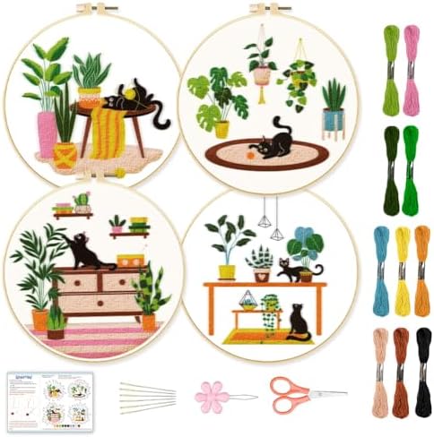 BEUNITONE Kitten Embroidery Kit for Beginenrs Hand Sewing Embroidery Kits with Cat Pattern DIY Embroidery Kit with Kitten Colourful Threads Needles Instructions by BEUNITONE