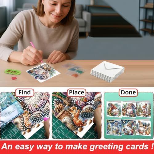 LSQFS 6 Pack Diamond Art Kits for Adults, Gnome Christmas Diamond Art Cards - Image 4