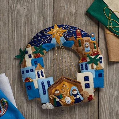 Bucilla Felt Applique Wreath Town of Bethlehem, Size 13 x 12.5-Inch, Blue, Brown, Gray - Image 2