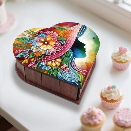 DIY Diamond Painting Storage Box Kit – Heart-Shaped Wooden Special Shaped Diamond Art Organizer, Decorative Gift Case for Jewelry, Accessories & Desktop Ornament (Elegant Lady) - Image 5