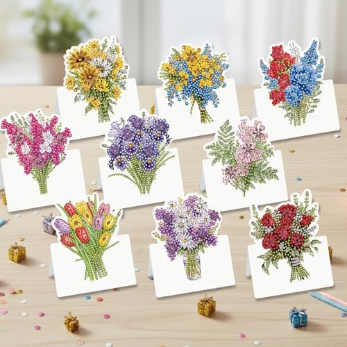 jinglinhh 12pcs Flowers Bouquet Sunflower Diamond Art Painting Greeting Cards with Envelopes, DIY Card Making Kits for Adults, Diamond Art Christmas Cards for Birthday Holiday Postcards Craft Gifts - Image 7